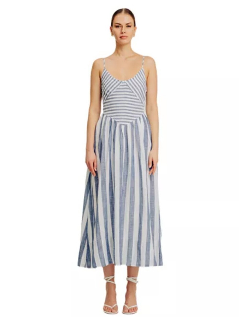NWT Ronny Kobo Linen Blend Striped Drop Waist Dress - STUNNING! Msrp $168 - Picture 4 of 10